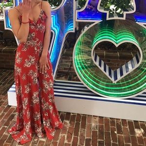 Lulus bloom on rust red floral print maxi dress